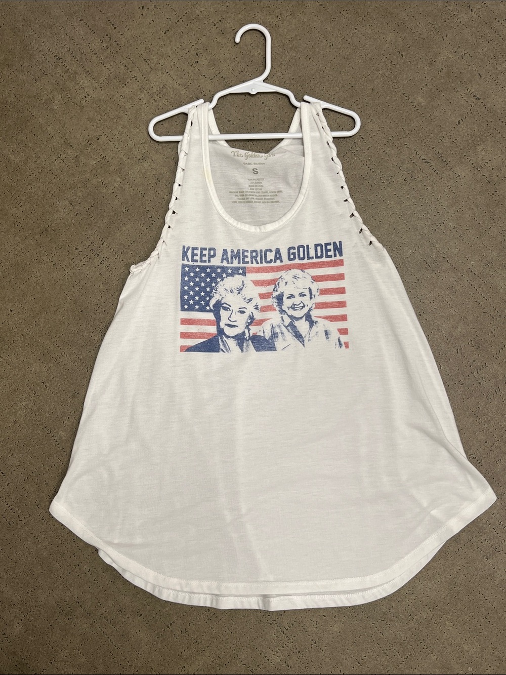 Keep America Golden White Graphic Lace-Up Side Tank - Unbranded